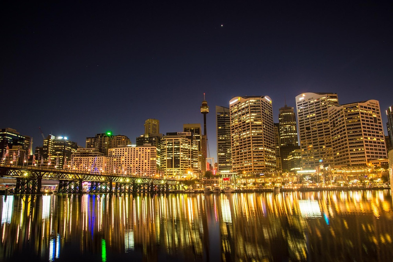 Darling Harbour, playground and skyline