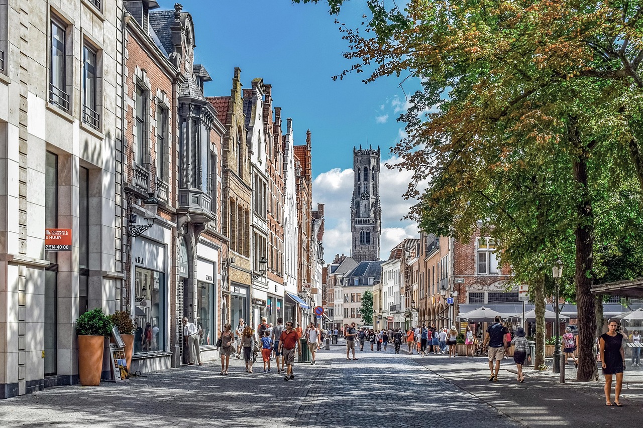 Belfry of Bruges tower and square
