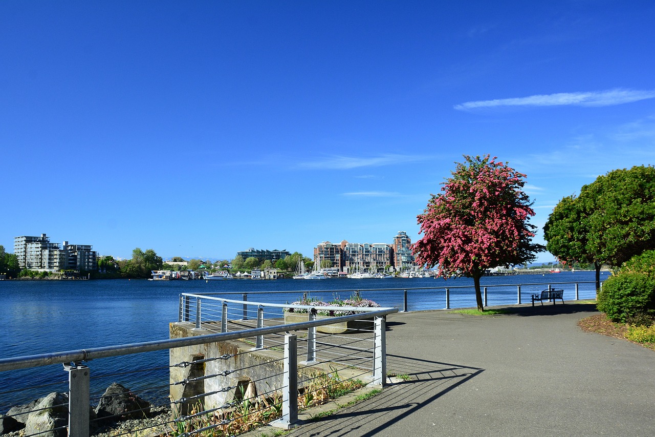 Songhees Walkway and skyline of Victoria