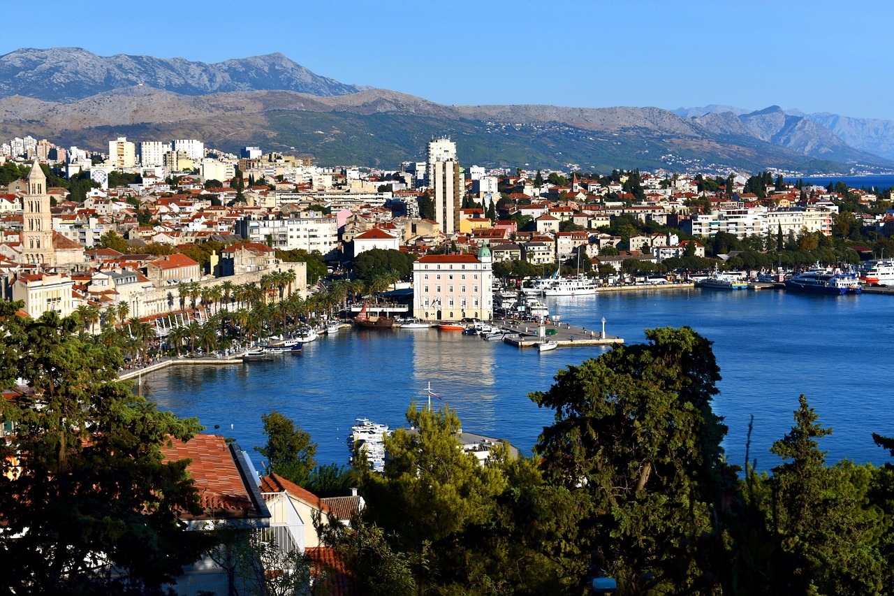 Split harbor and old town panorama