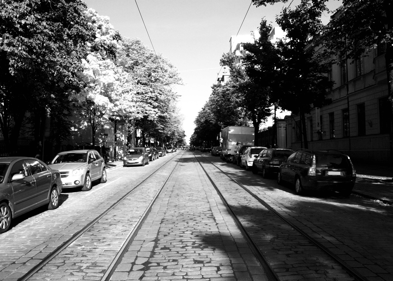 Green tram in central Helsinki
