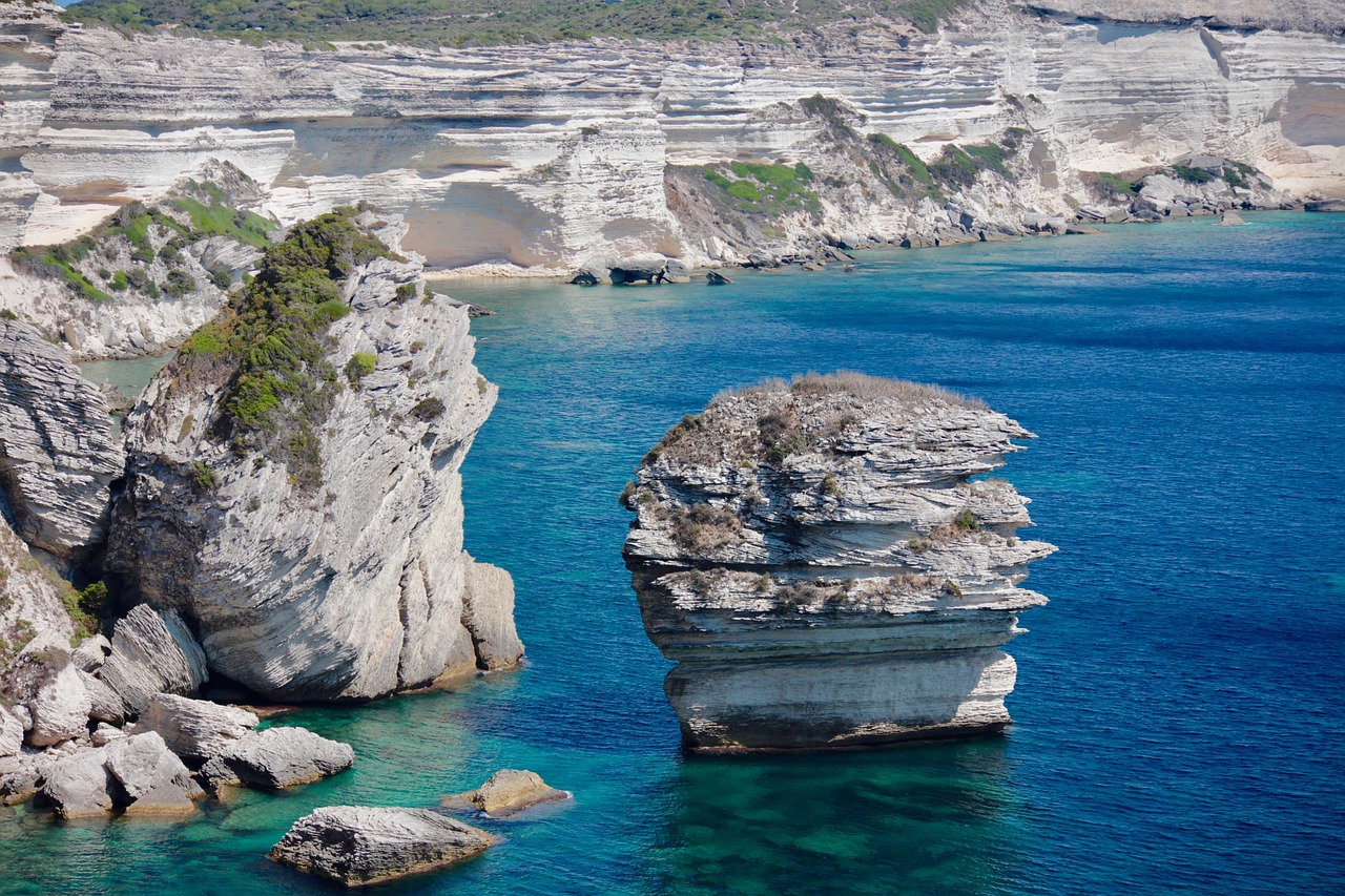 View of Bonifacio houses on limestone cliffs