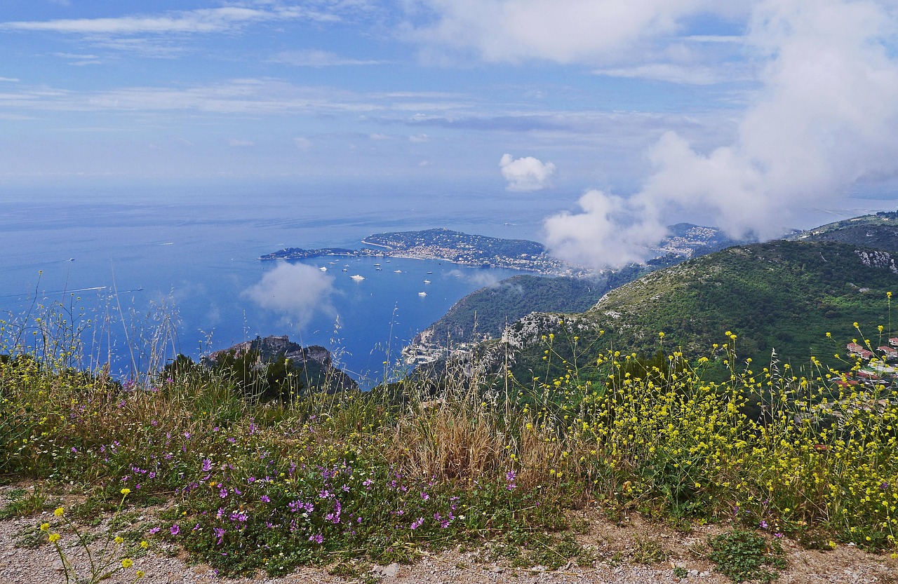 Mediterranean sea off Cap Ferrat with swimmer
