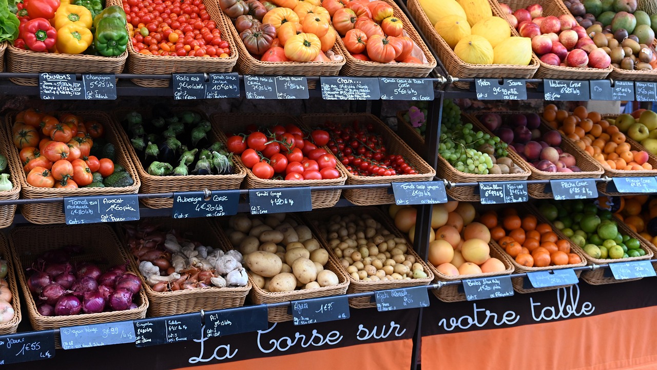Corsican food market with local produce
