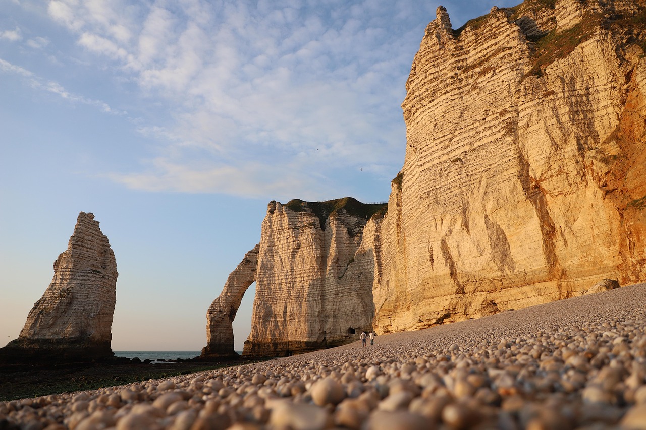 Étretat pebble beach and seafront promenade