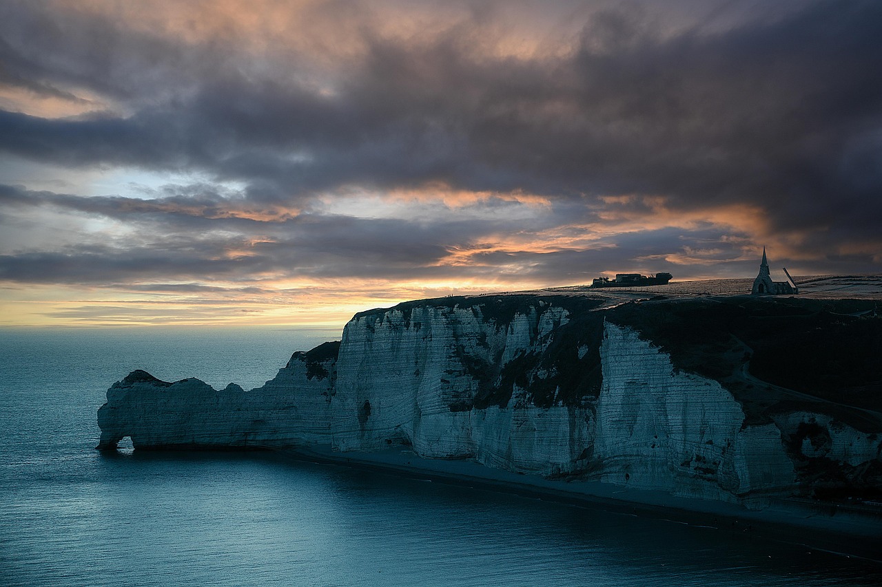 Étretat cliffs at sunset