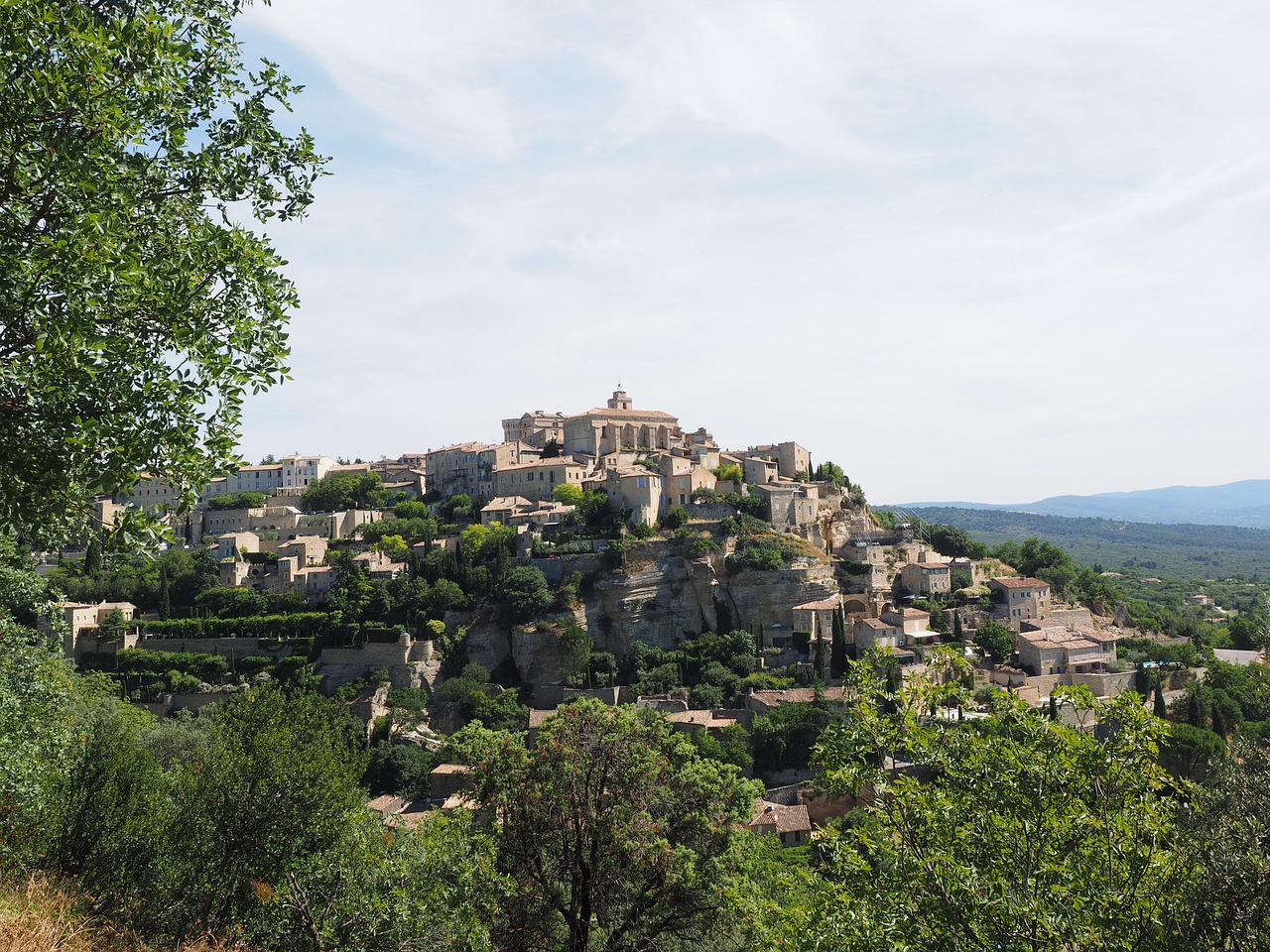 Panoramic viewpoint of Gordes village from the road