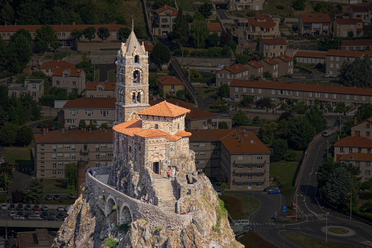 Saint-Michel d’Aiguilhe chapel on volcanic rock in Le Puy-en-Velay