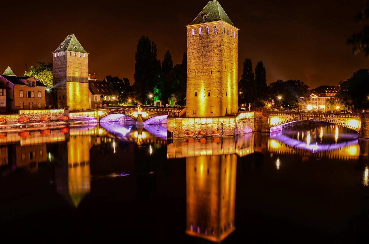 Petite France illuminated at night