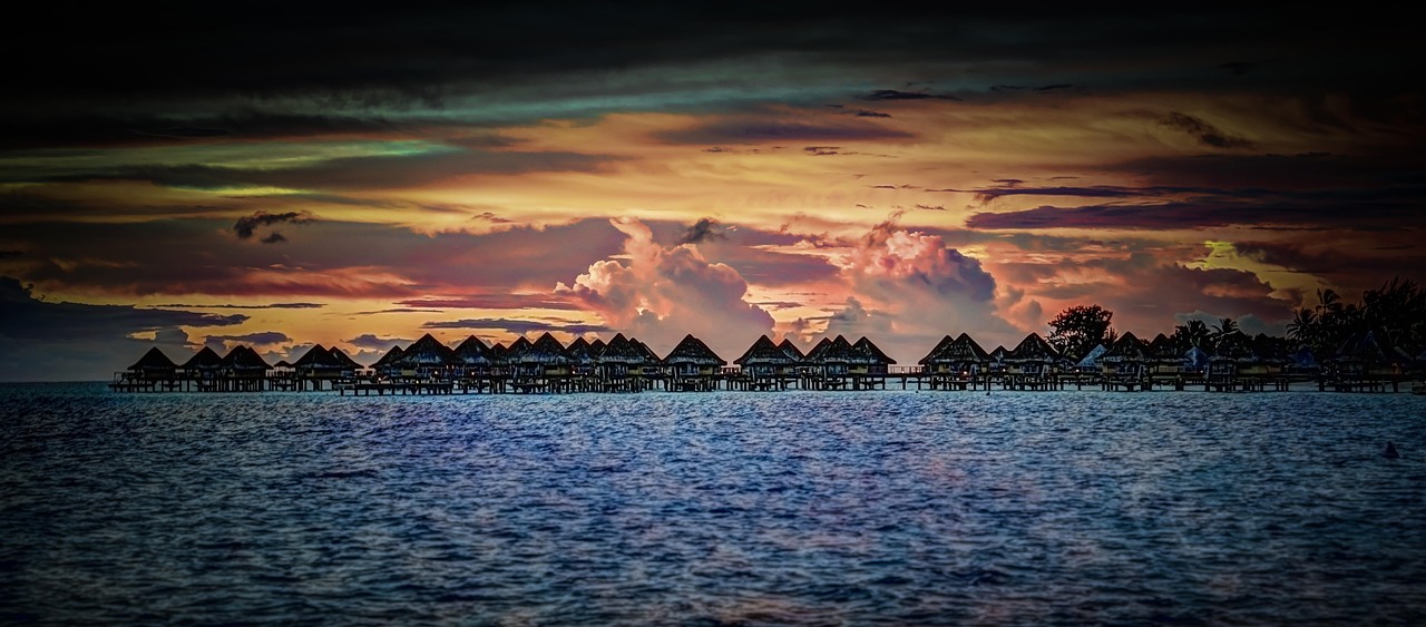 Sunset over the lagoon in Tahiti