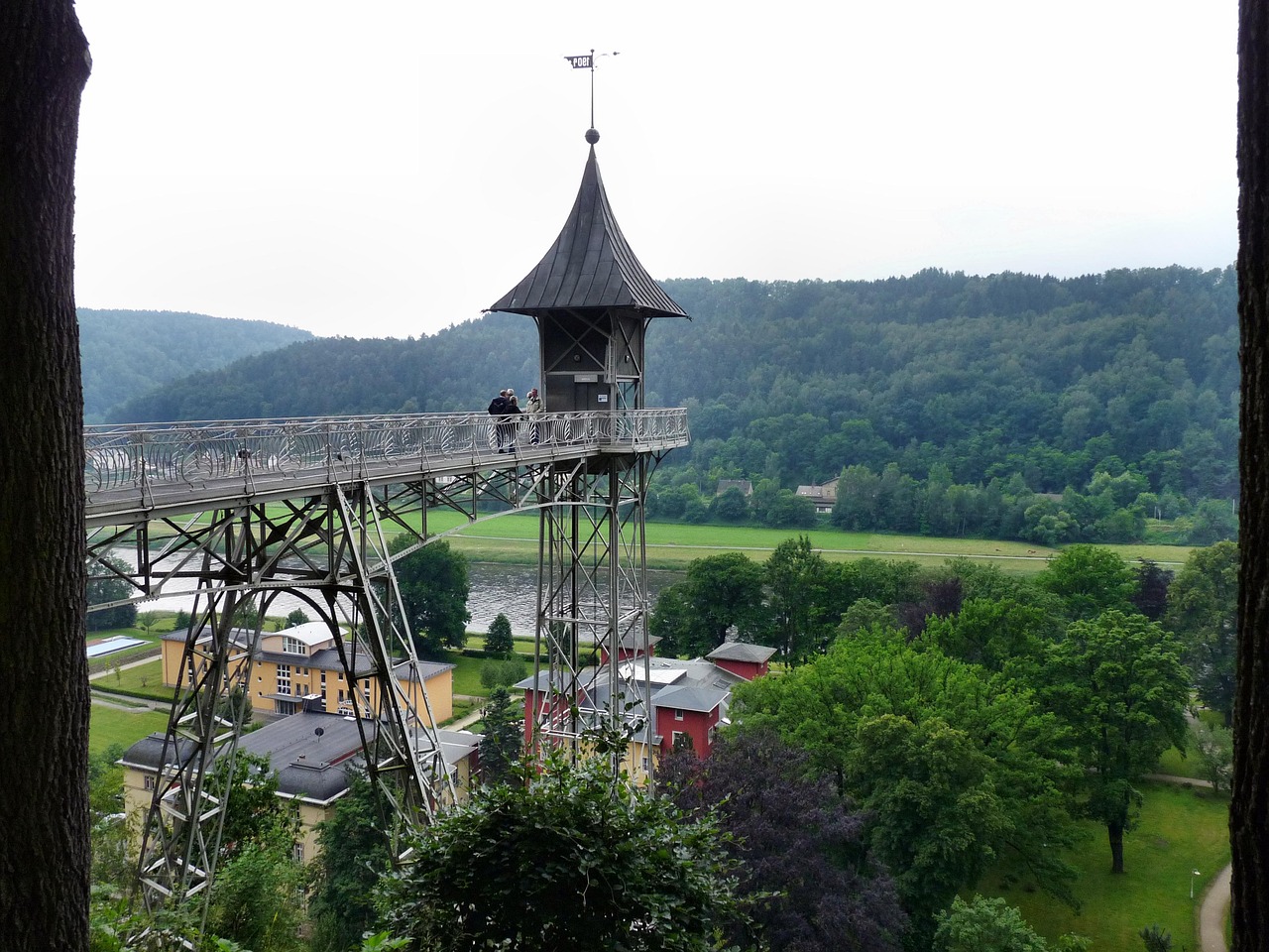 Bad Schandau historic elevator view over town