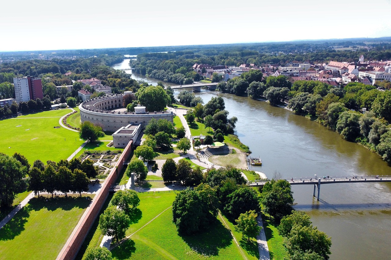 Ingolstadt Danube riverfront in Bavaria