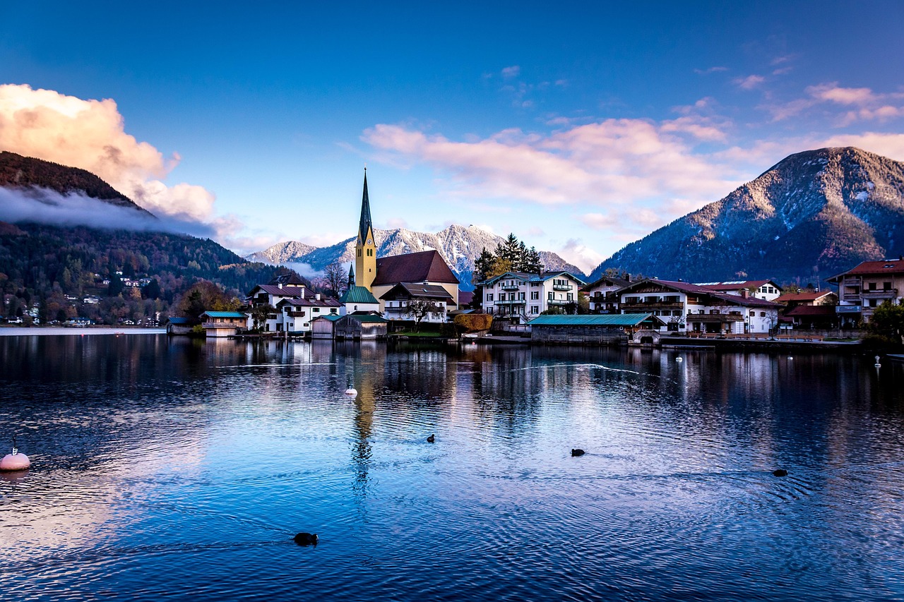 Tegernsee lake at sunset in Bavaria
