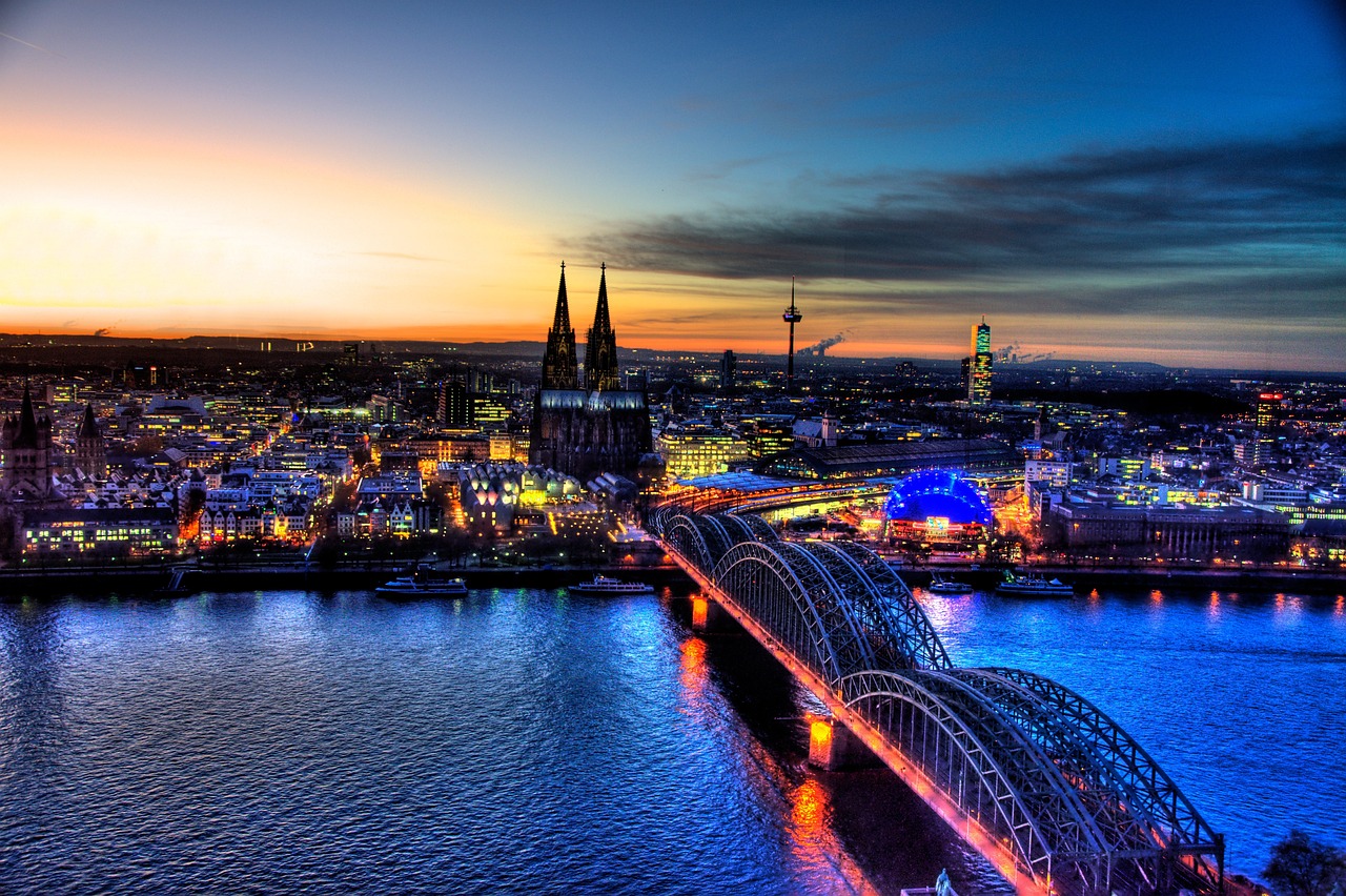 Cologne skyline with cathedral and Rhine River