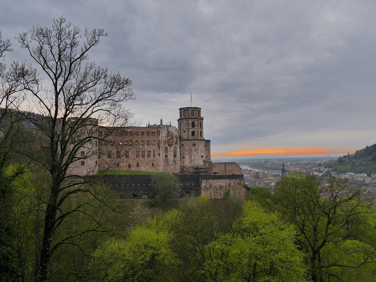 Sunset over Heidelberg Castle and Old Town