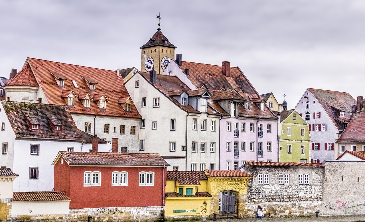 Colorful medieval Old Town streets in Regensburg