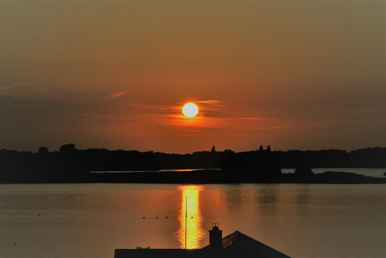 Sunset over the Achterwasser lagoon on Usedom