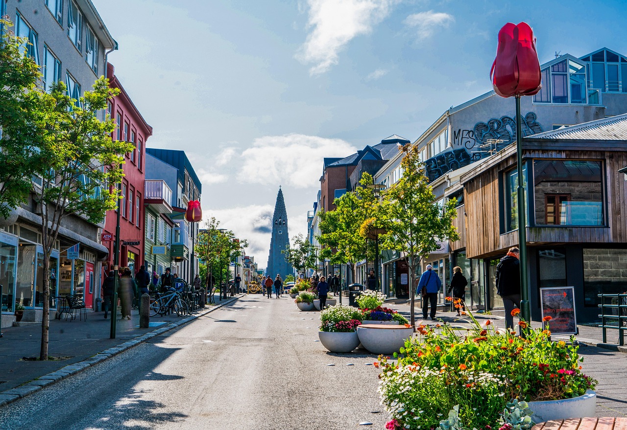 Colorful houses and shops in downtown Reykjavik