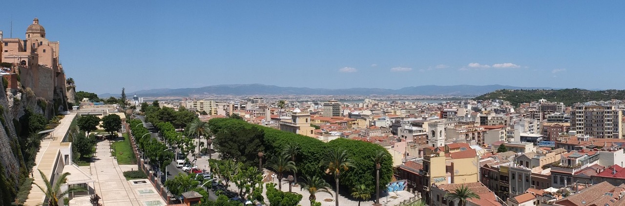 Panoramic skyline view of Cagliari, Italy
