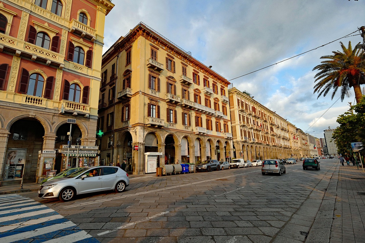 Via Roma seafront boulevard in Cagliari, Italy