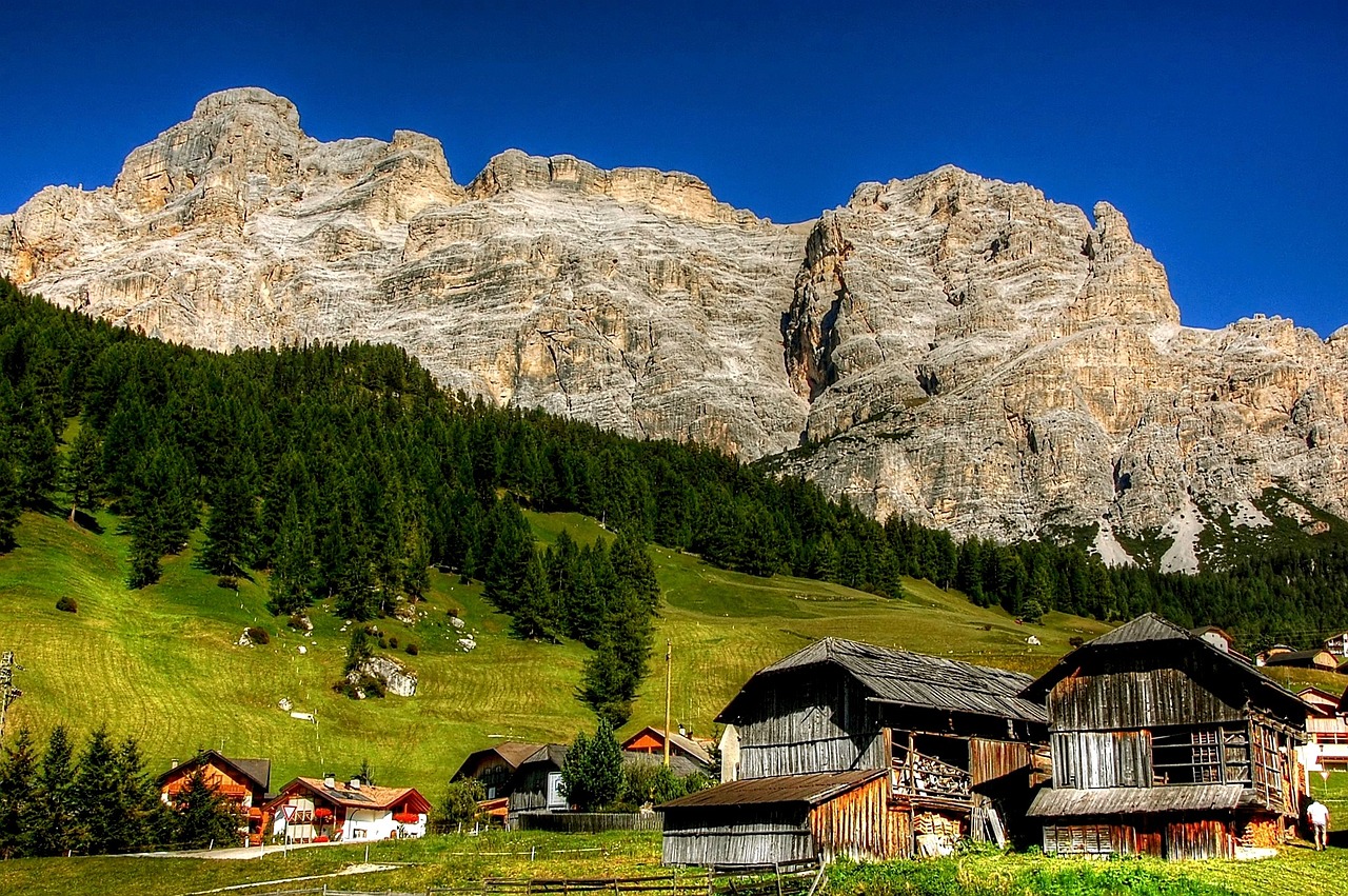 Alta Badia alpine meadows and mountains in Dolomites