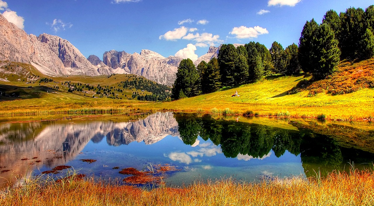 Panoramic view of Val Gardena valley in the Dolomites