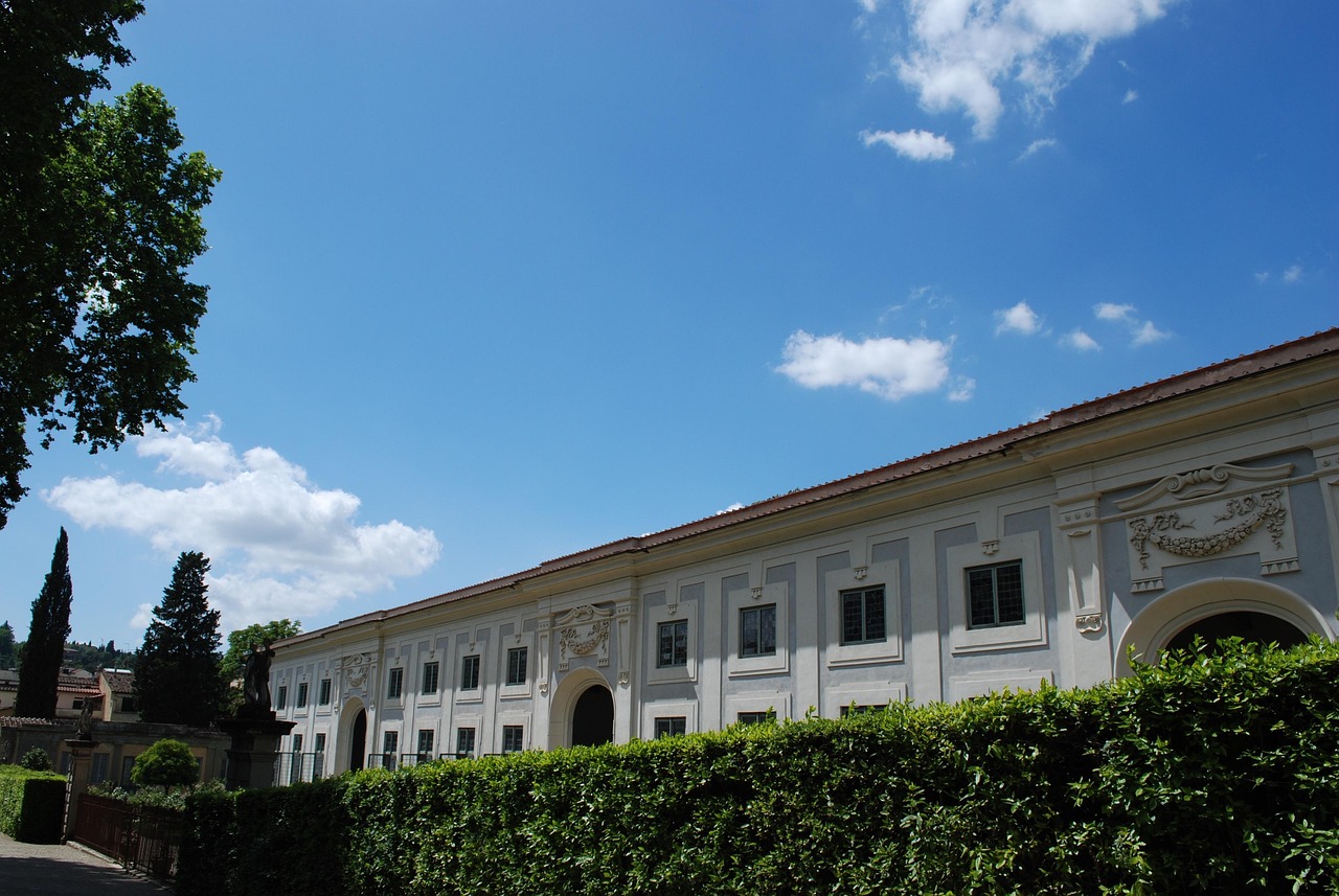 Boboli Gardens with statues and view of Florence