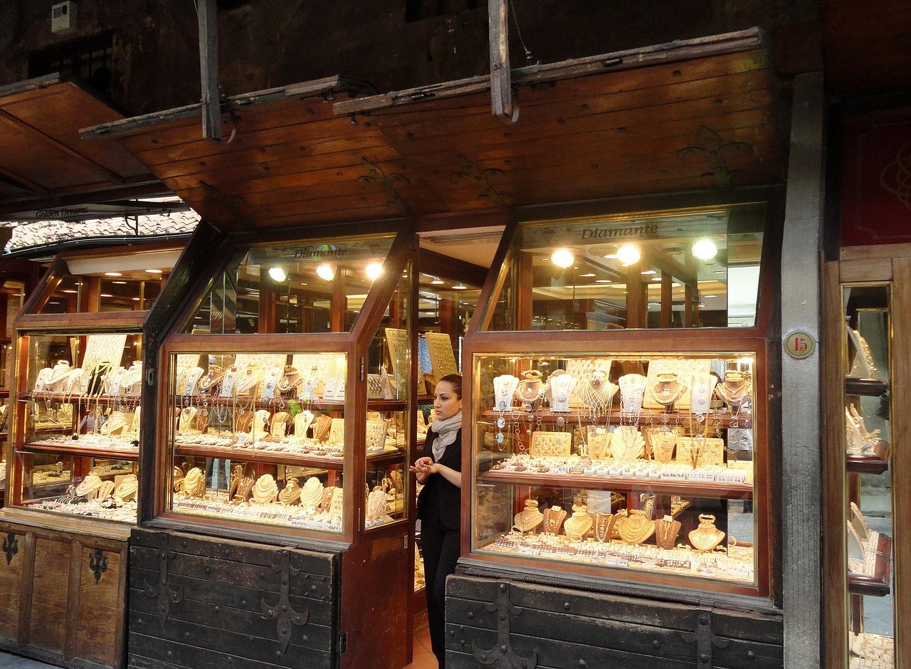 Shops on Ponte Vecchio bridge in Florence