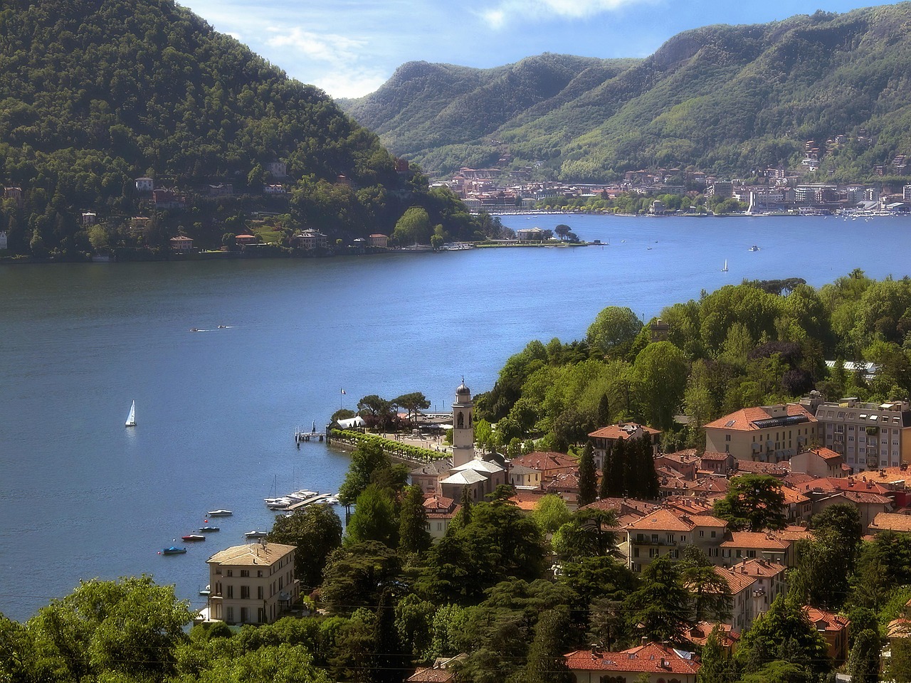 Colorful village on Lake Como shoreline