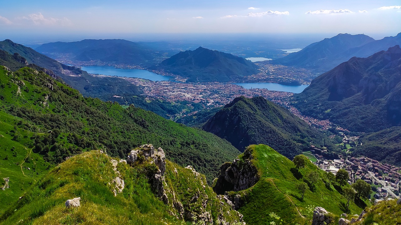 Lecco town with dramatic mountains in the background
