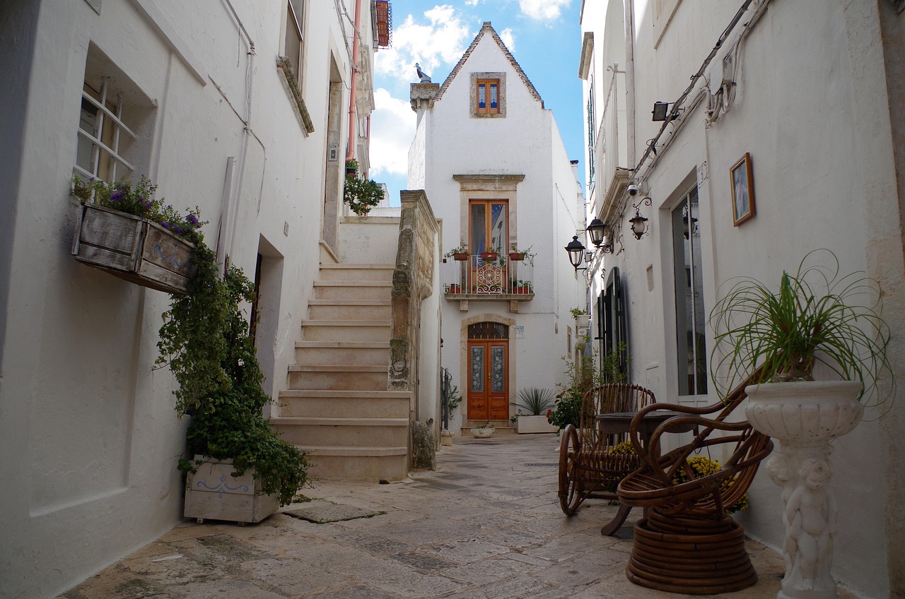 Whitewashed streets of Locorotondo historic center