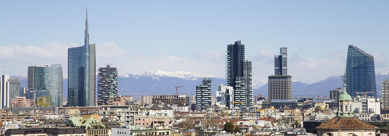 Panoramic view of Milan skyline and Duomo