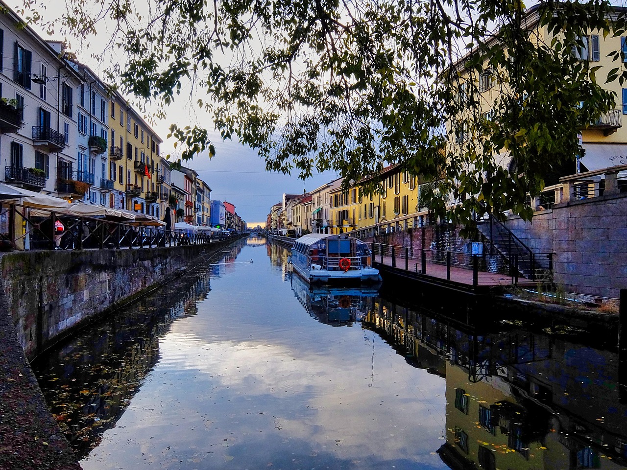Navigli canals in Milan at sunset