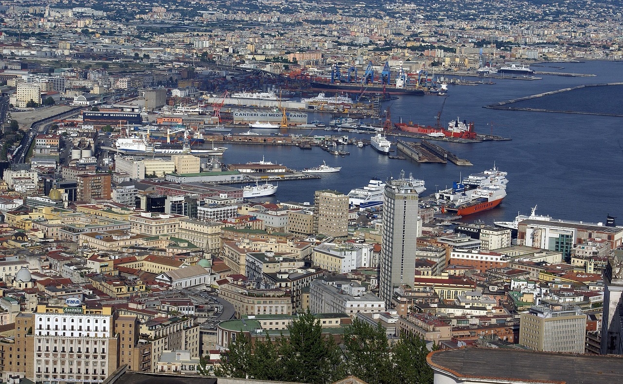 Port of Naples with ferries and skyline