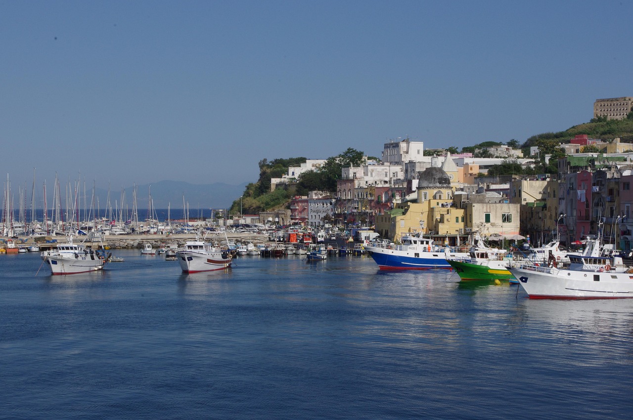 Colorful harbor of Procida island near Naples