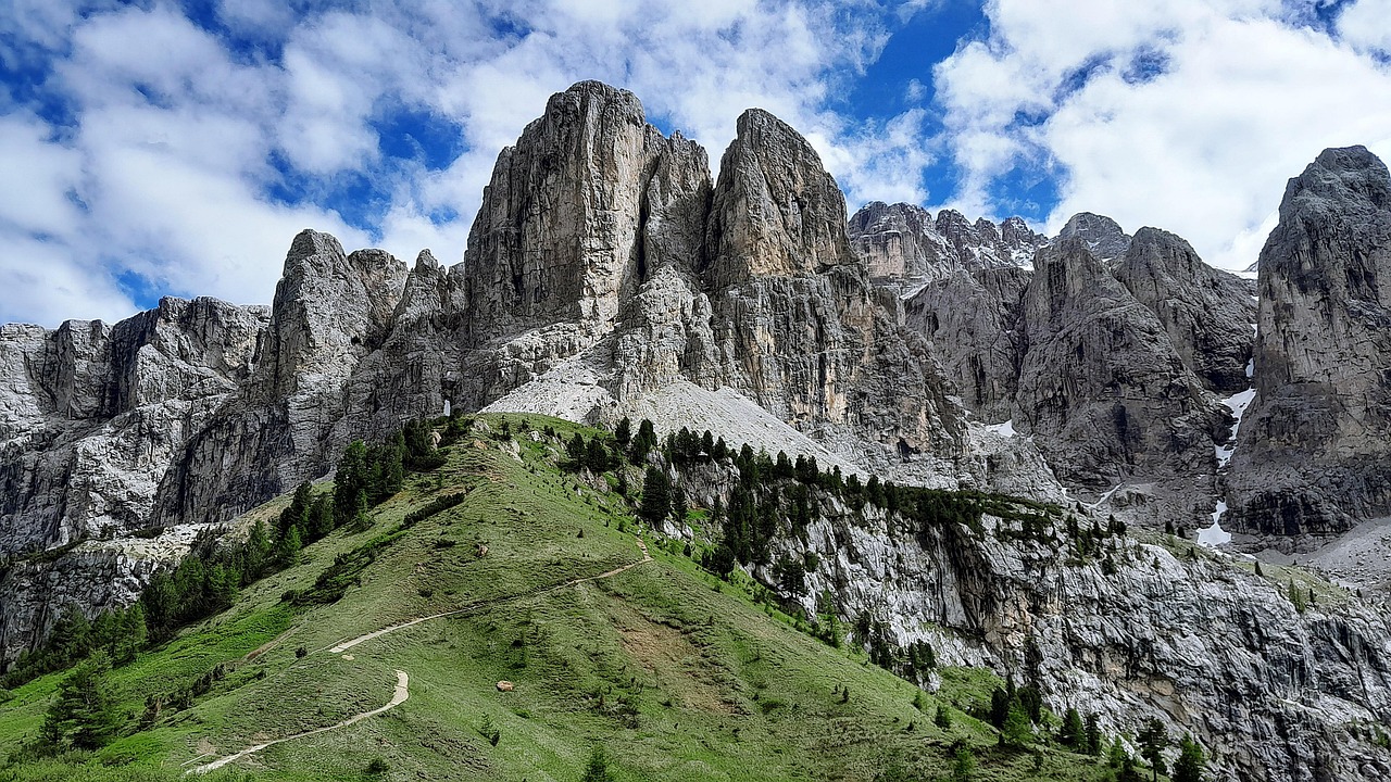 Gardena Pass winding road in the Dolomites South Tyrol