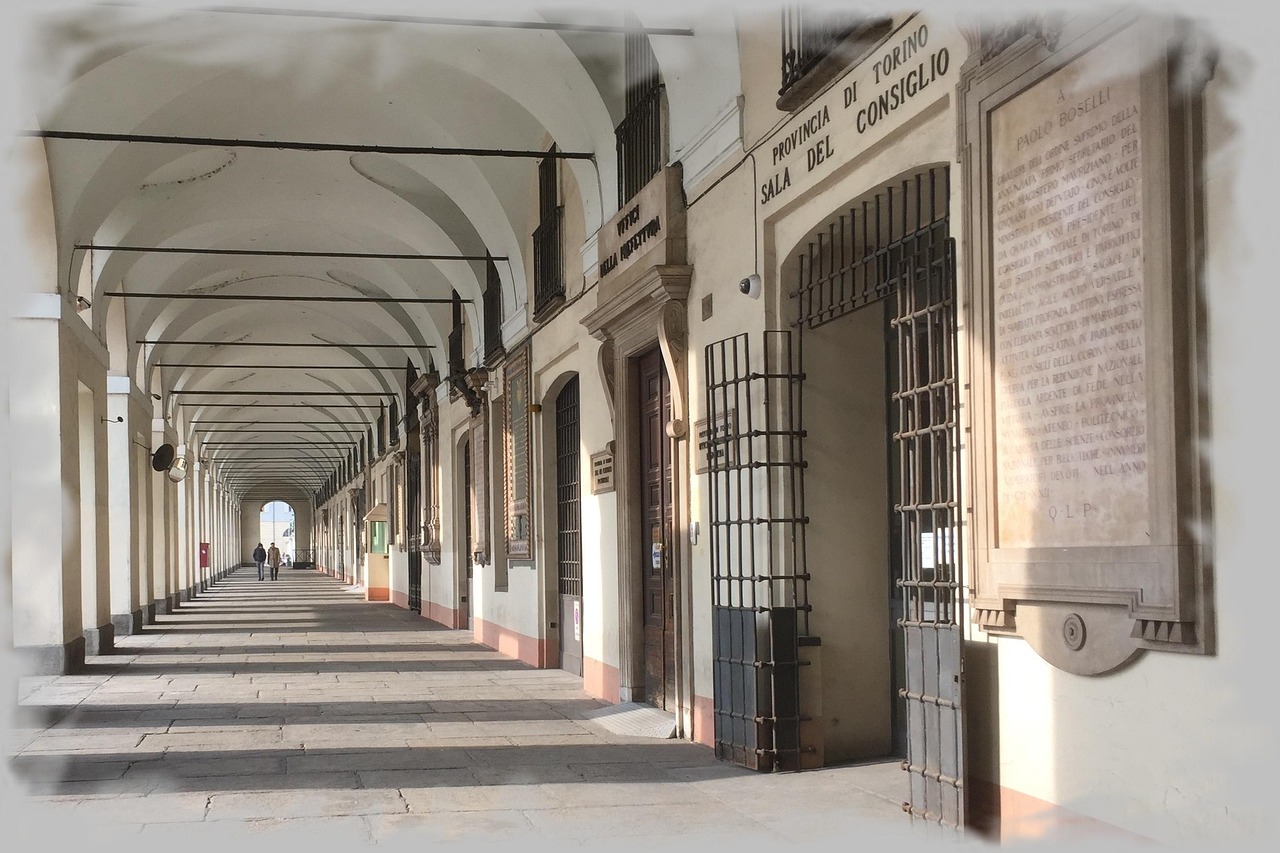 Historic arcades in central Turin