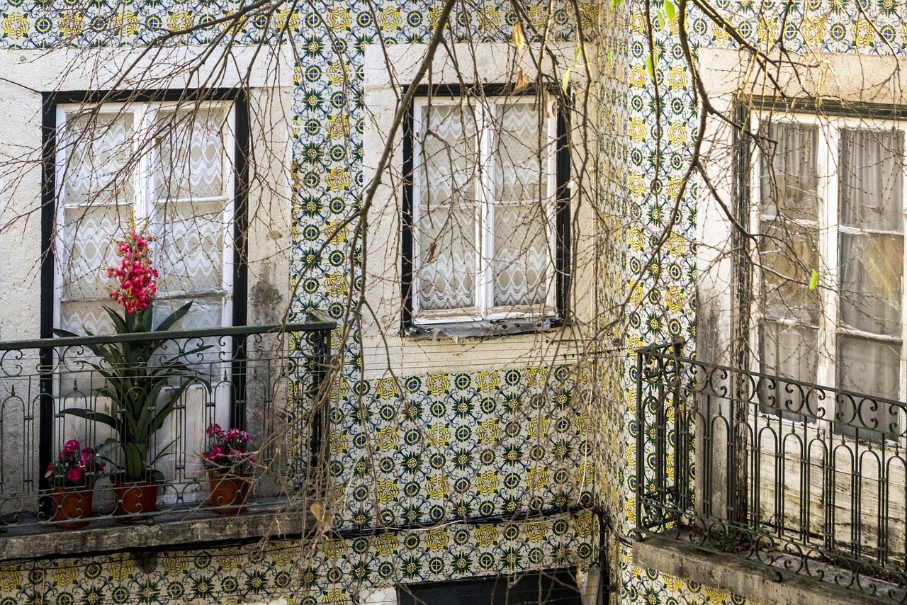 Balconies and narrow streets in Alfama, Lisbon
