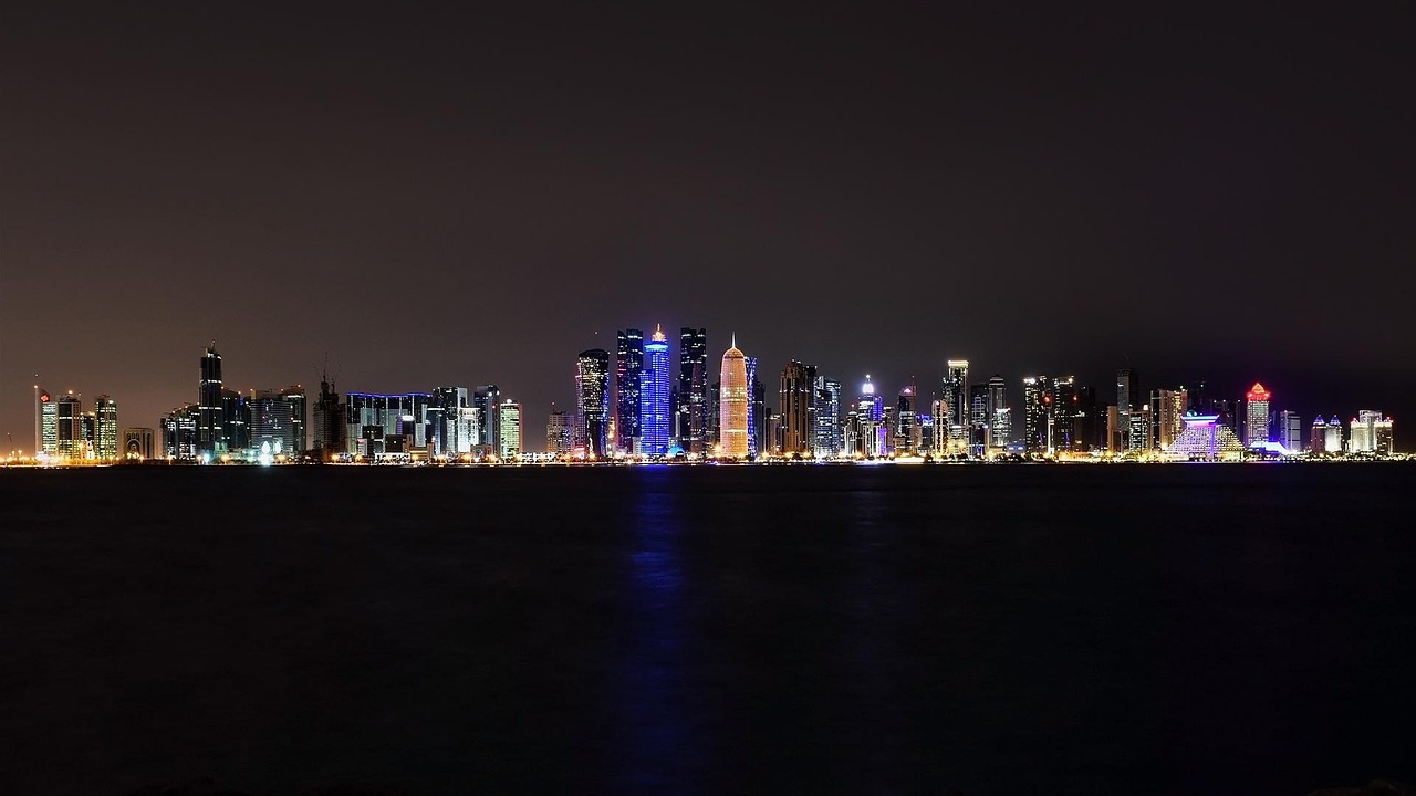 Doha West Bay skyline at night