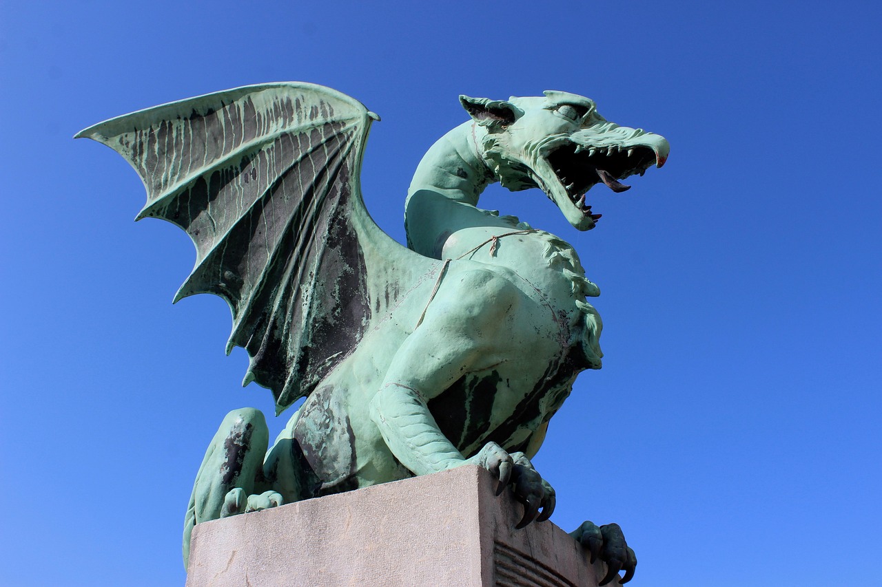 Dragon Bridge with famous dragon statues in Ljubljana