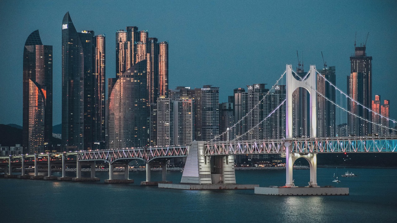 Gwangan Bridge night view from Gwangalli Beach Busan