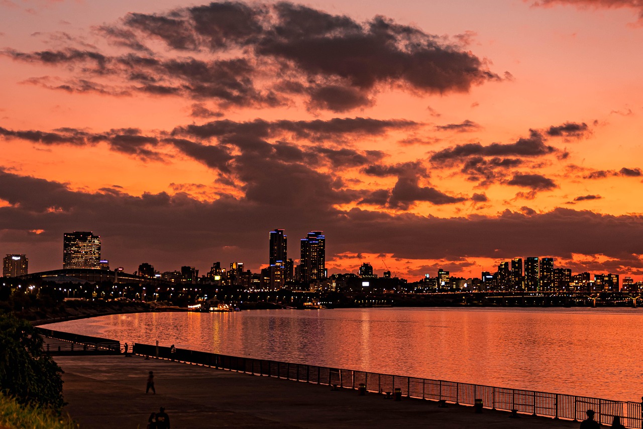 Han River park at sunset in Seoul