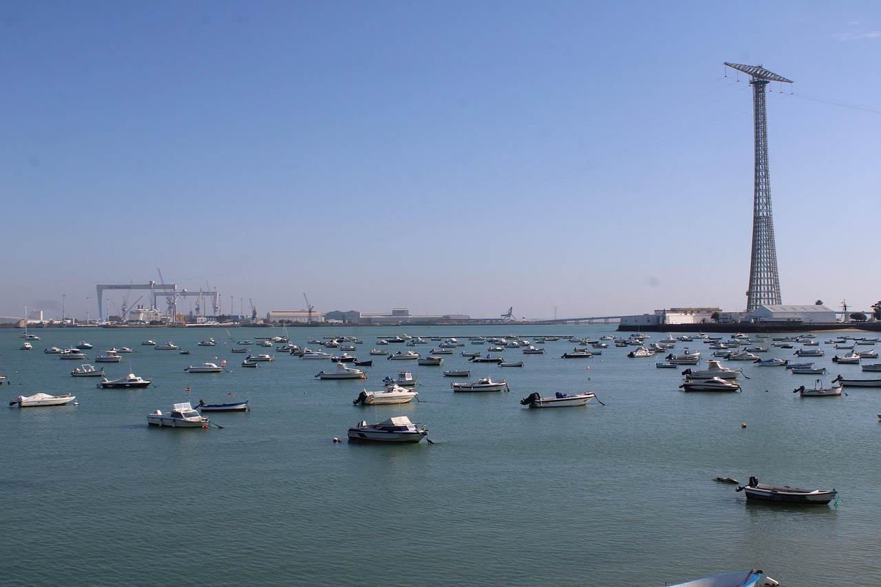 Panoramic view of Cadiz old town peninsula