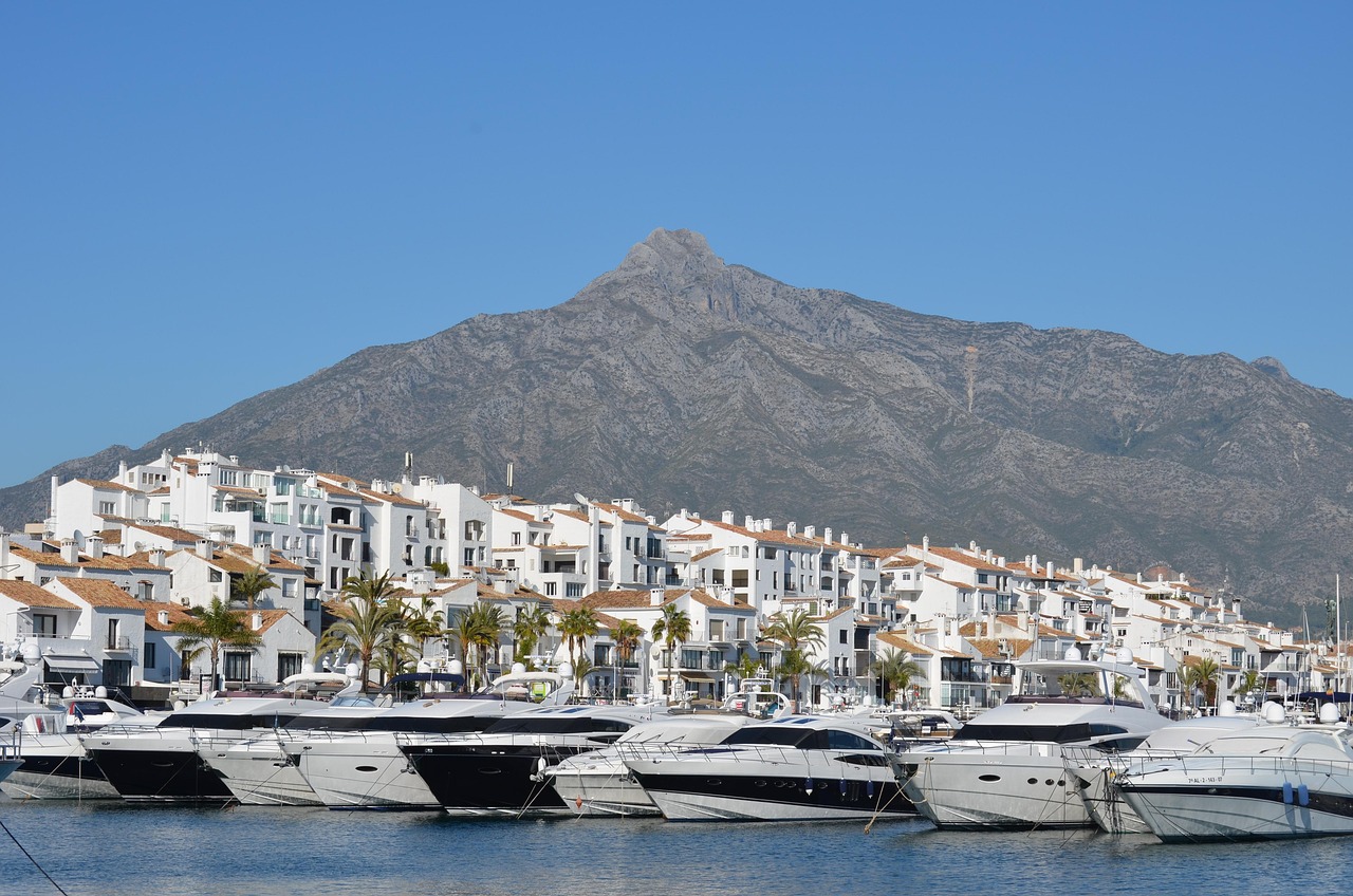 Malaga port and city skyline