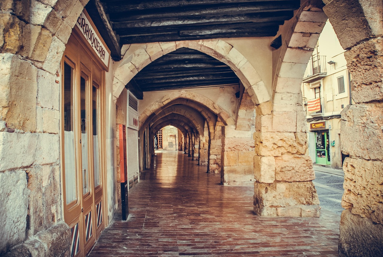 Tarragona old town street and cathedral
