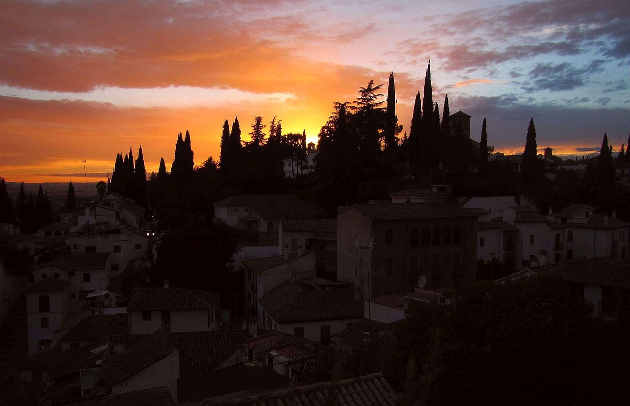 Sunset view over Albaicín and Alhambra in Granada Spain