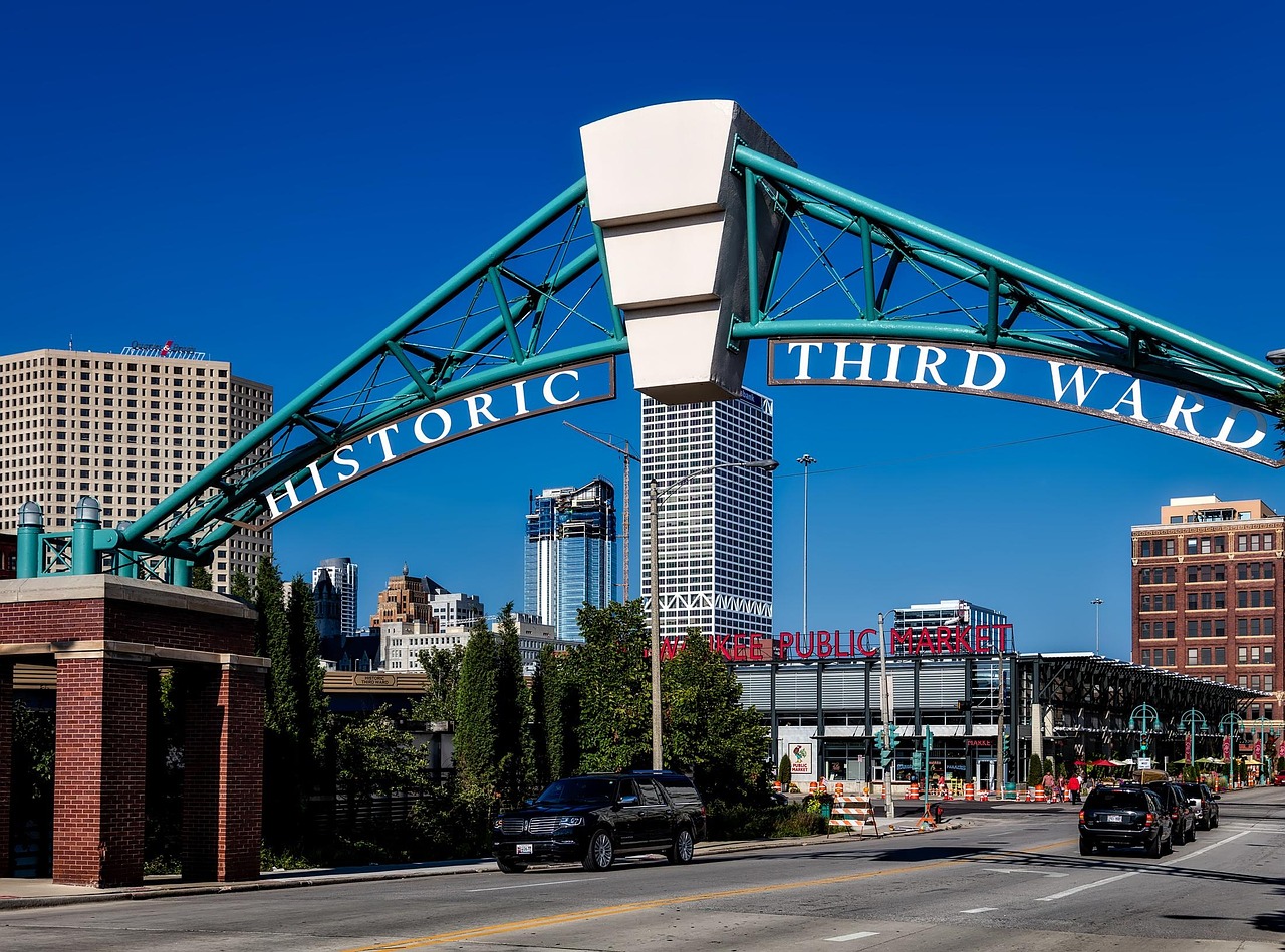 Brick warehouses and streets in Milwaukee's Historic Third Ward