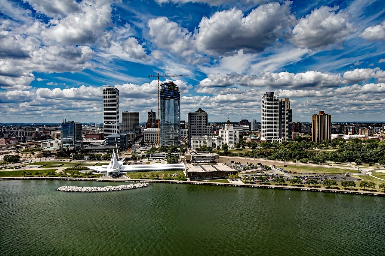 Milwaukee River with converted warehouses and modern apartments