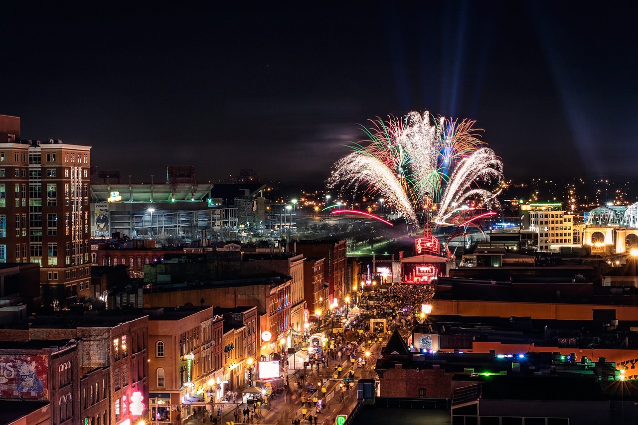 Nashville skyline at night with city lights