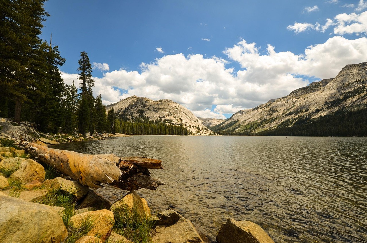Tenaya Lake with granite domes and reflections